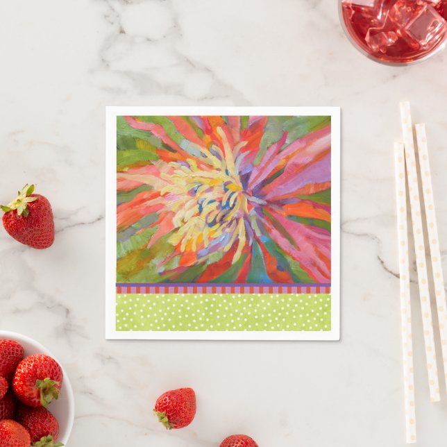 Orange Tropical Floral Lime Green Dot Border Napkin (Insitu)