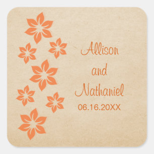 Orange Tropical Floral Wedding Stickers