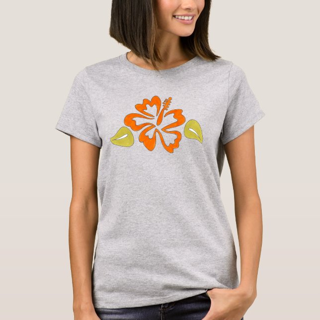 Orange Tropical Hawaiian Hibiscus Flower Blossom T-Shirt (Front)