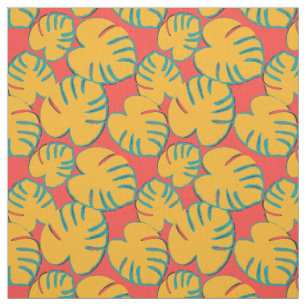 Orange Tropical Leaf Pattern Fabric