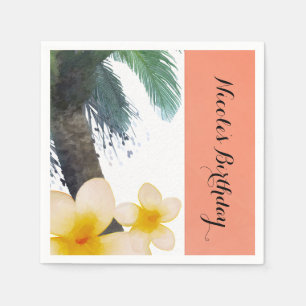 Orange Tropical Palm Tree & Plumeria Summer Party Napkin