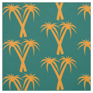 Orange tropical retro Palm Trees Fabric