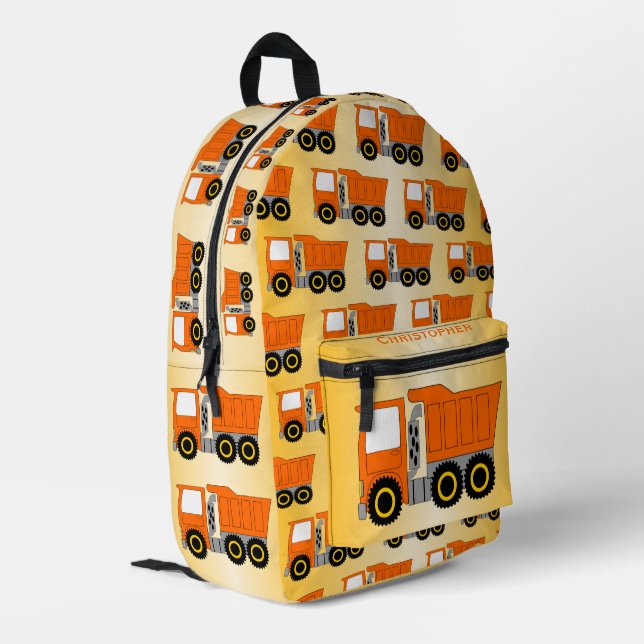Orange Truck Design Personalised Printed Backpack (Back Corner Left)