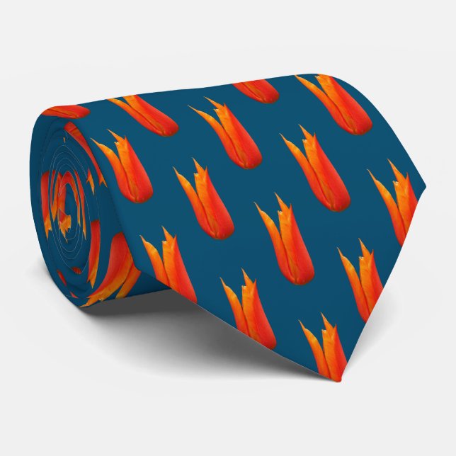 Orange Tulip Flower Pattern Tie (Rolled)
