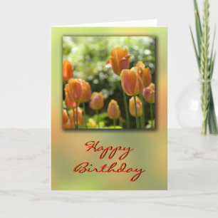 Orange Tulip Flowers Birthday Card