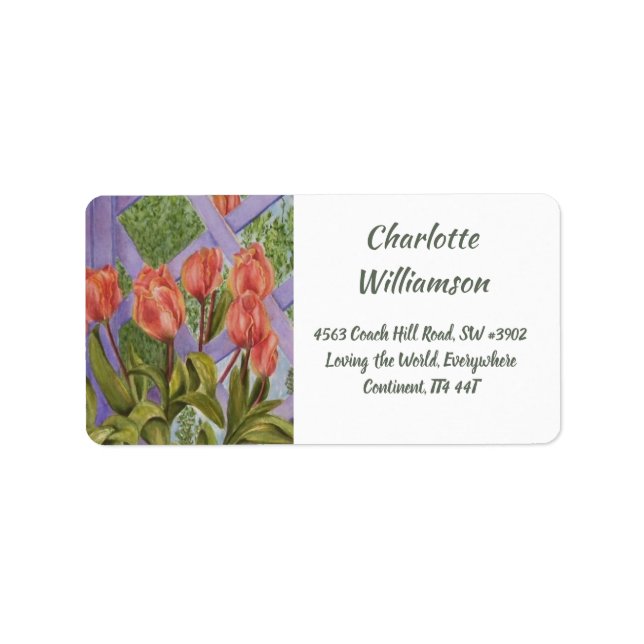 Orange Tulip Flowers in Watercolor Address Label (Front)