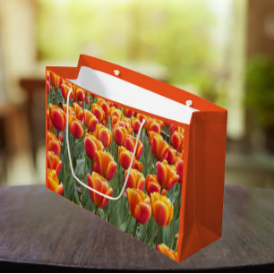 Orange Tulip Garden Floral Large Gift Bag