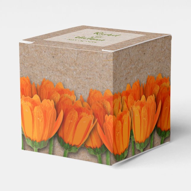 Orange Tulip on Kraft 2" Party Favour Boxes (Front Side)