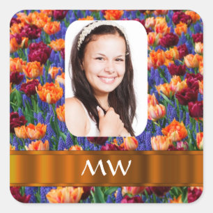 Orange tulip personalised photo square sticker