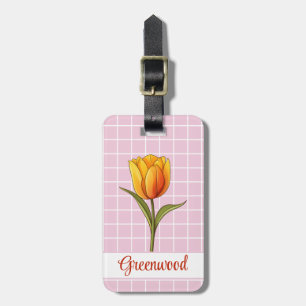 Orange Tulip, Pink White Grid, Custom Luggage Tag