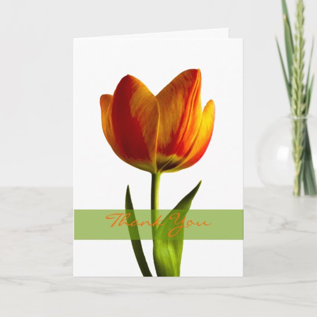 Orange Tulip Wedding Thank You Card (Front)