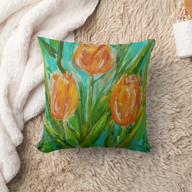 Orange Tulips Cushion (Blanket)