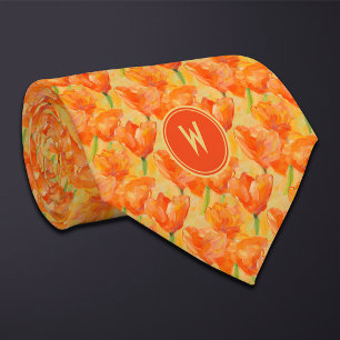 Orange Tulips Floral  Tie