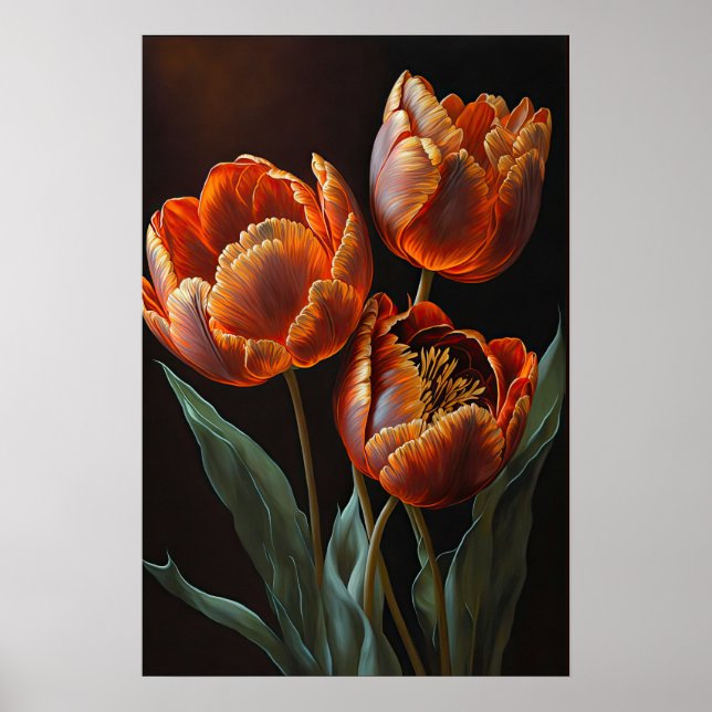 Orange Tulips Flower Art Print Poster (Front)
