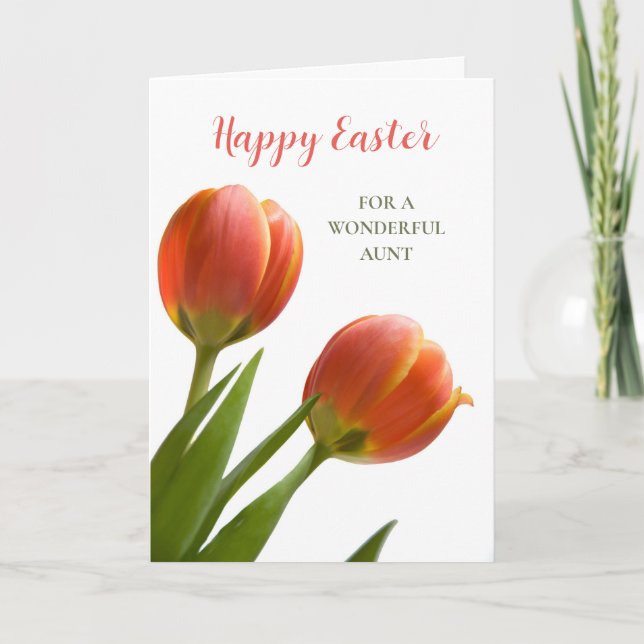 Orange Tulips Happy Easter Aunt Holiday Card (Front)