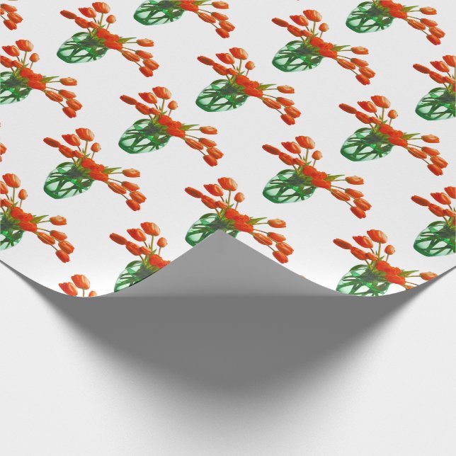Orange Tulips in Vase on White Wrapping Paper (Corner)