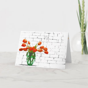 Orange Tulips on Brick Birthday Card