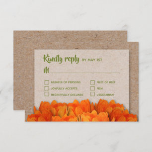 Orange Tulips on Kraft Wedding RSVP Cards