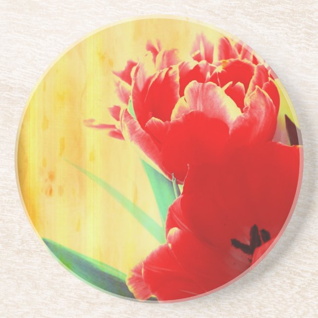 Orange Tulips Sandstone Coaster (Front)