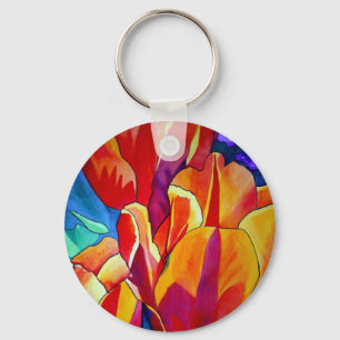 Orange Tulips watercolor art flower painting Key Ring