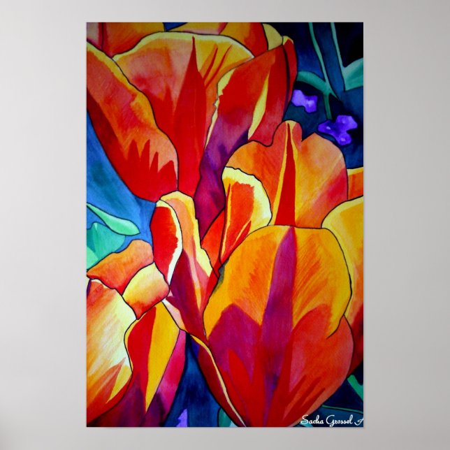Orange Tulips watercolor art flower painting Poster (Front)
