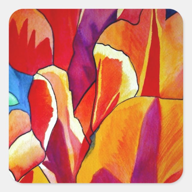 Orange Tulips watercolor art flower painting Square Sticker (Front)