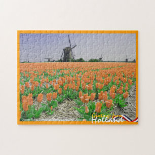 Orange Tulips & Windmills Fantasy Landscape Puzzle