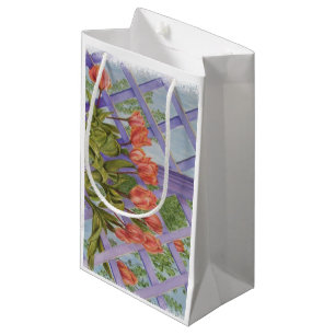 ORANGE TULIPS WITH PURPLE LATTICE GIFT BAG