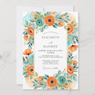 Orange Turquoise Alluring Summer Wedding Invitation