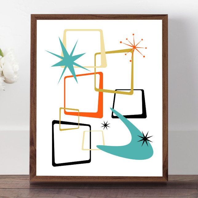 Orange Turquoise Atomic Stars Boomerang Midcentury Poster (Creator Uploaded)