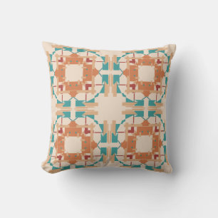 Orange Turquoise Beige Southwest Look Tribal Art Cushion