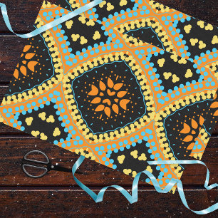 Orange Turquoise Black Ethnic Boho Pattern Tissue Paper