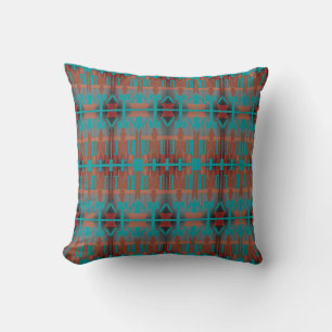 Orange Turquoise Black Mediterranean Large Tiles Cushion
