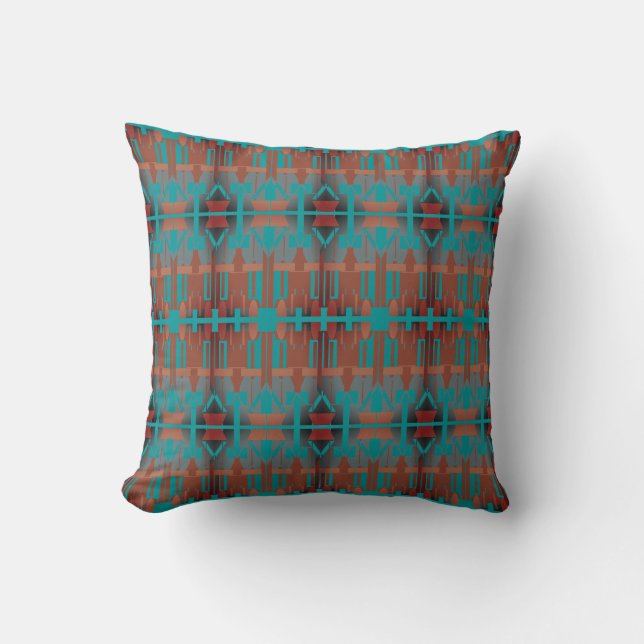 Orange Turquoise Black Mediterranean Large Tiles Cushion (Front)