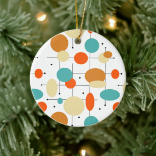 Orange Turquoise Circles Mid Century Christmas Ceramic Tree Decoration
