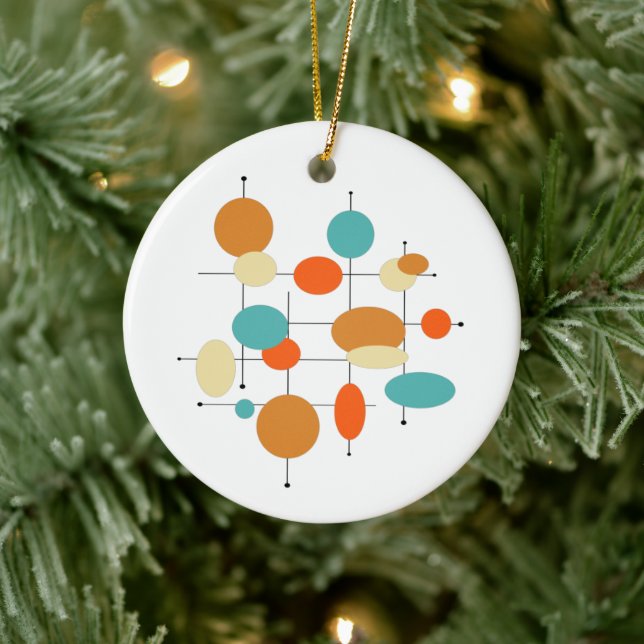 Orange Turquoise Circles Mid Century Christmas Ceramic Tree Decoration (Tree)