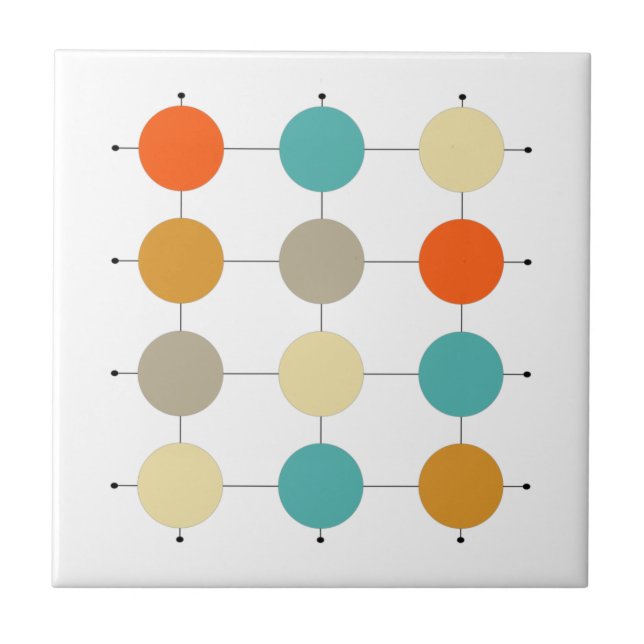 Orange Turquoise Cream Circles Mid Century Tile (Front)