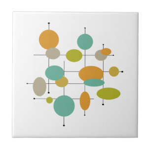 Orange Turquoise Green Circles Mid Century Retro Tile