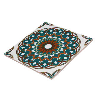 Orange-Turquoise Kaleidoheart Tile