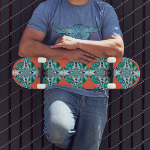 Orange Turquoise Pattern Skateboard