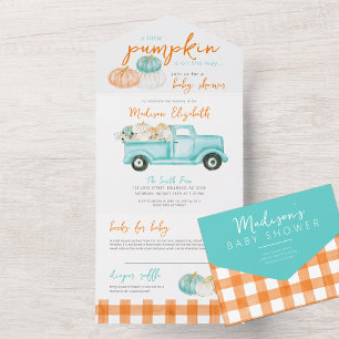 Orange & turquoise Pumpkin Truck Baby Shower All In One Invitation