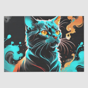 Orange, Turquoise smoke Black Cat Decoupage Tissue Paper