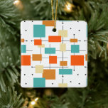 Orange Turquoise Squares Mid Century Christmas Ceramic Ornament<br><div class="desc">This fabulous mid-century modern styled ceramic ornament features squares,  rectangles,  lines,  and dots - in the colours of turquoise blue,  orange,  cream,  and black. Add that hint of fun to your retro Christmas tree!</div>