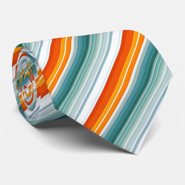 Orange Turquoise Stripes Tie (Rolled)