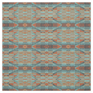 Orange Turquoise Teal Blue Aztec Mosaic Pattern Fabric