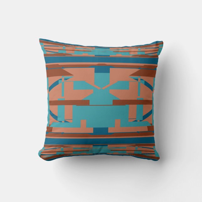 Orange Turquoise Teal Rust Southwest Look Abstract Cushion (Front)