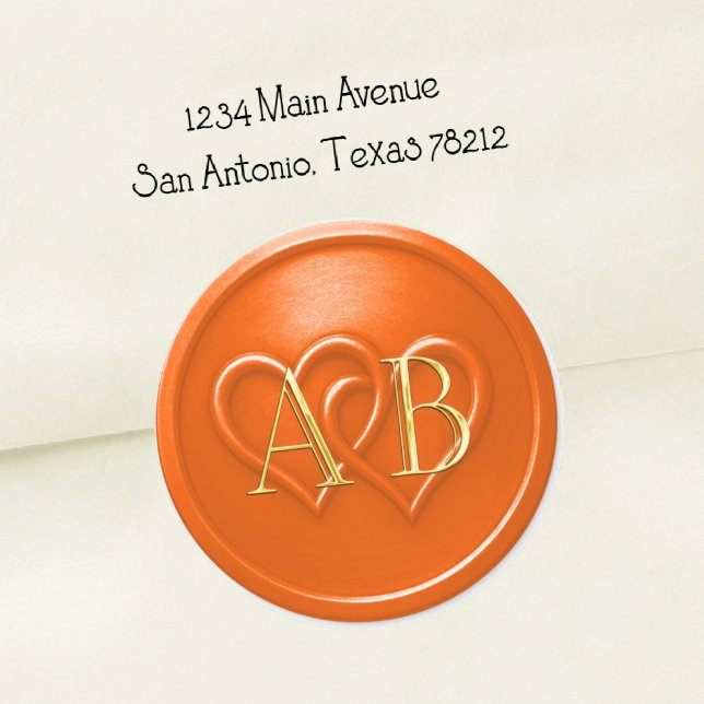 Orange Two Hearts Intertwined Monogram Wedding Classic Round Sticker (Creator Uploaded)