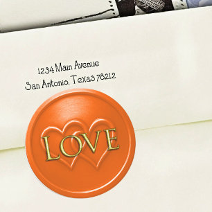 Orange Two Hearts Intertwined Wedding Classic Round Sticker