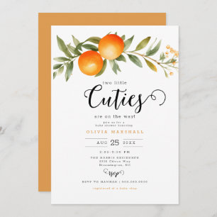 Orange Two Little Cuties Twin Baby Shower Invitation