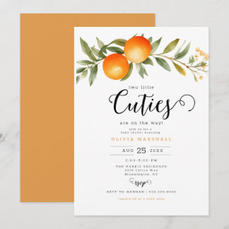 Orange Two Little Cuties Twin Baby Shower Invitation